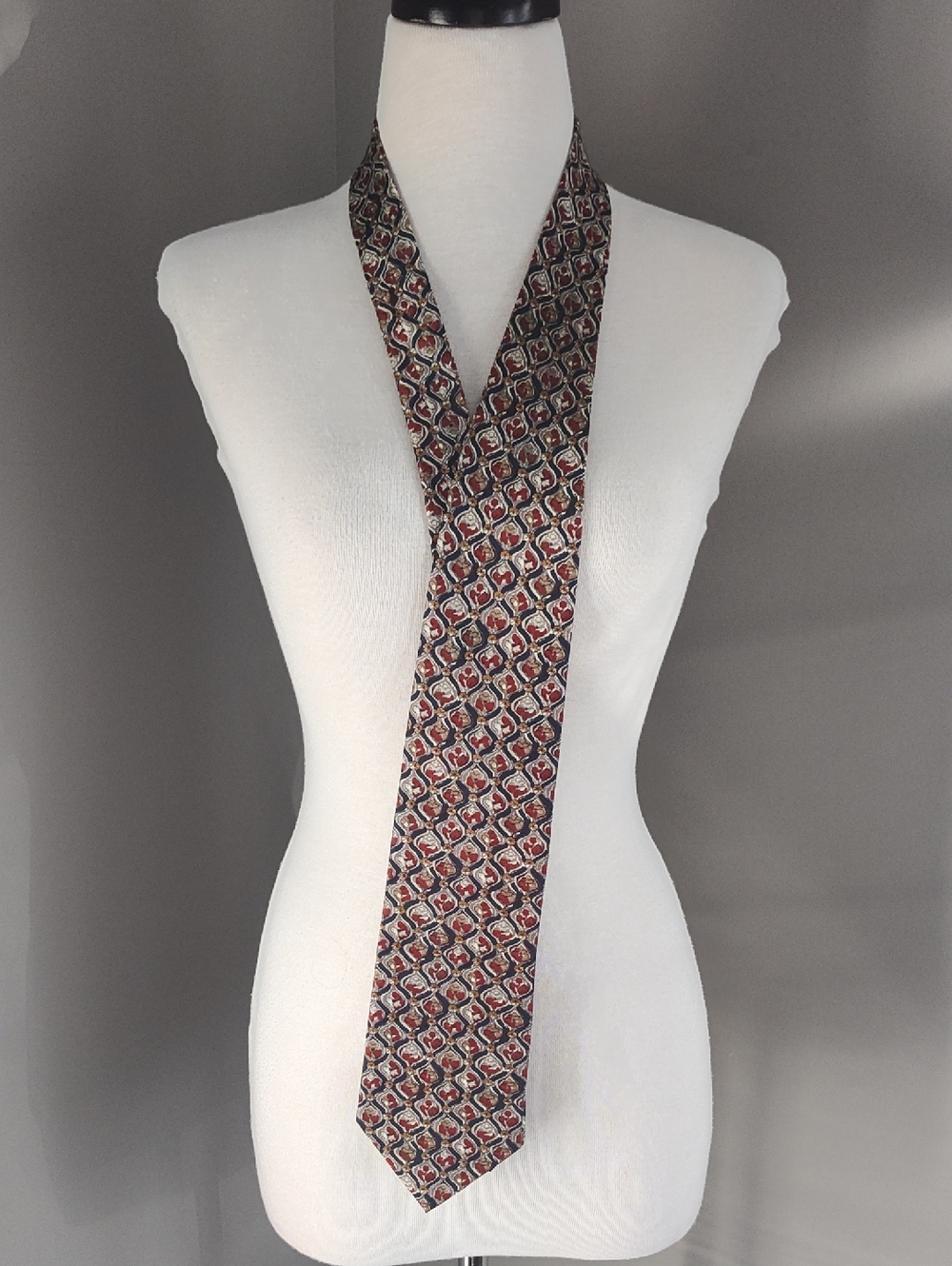 Valentino Italian Silk Geometric Tie in Burgundy, Navy and Cream